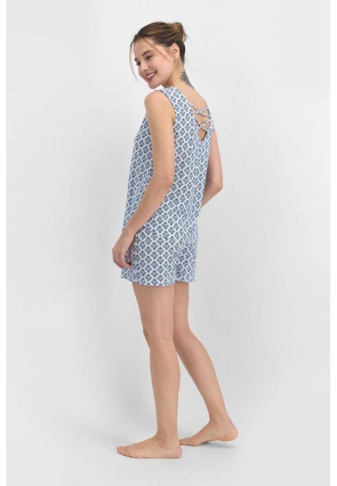 Pijama Dama– Bluza cu Bretele și Pantaloni Scurți cu Elastic în Talie, Imprimeu Floricele ,Engros